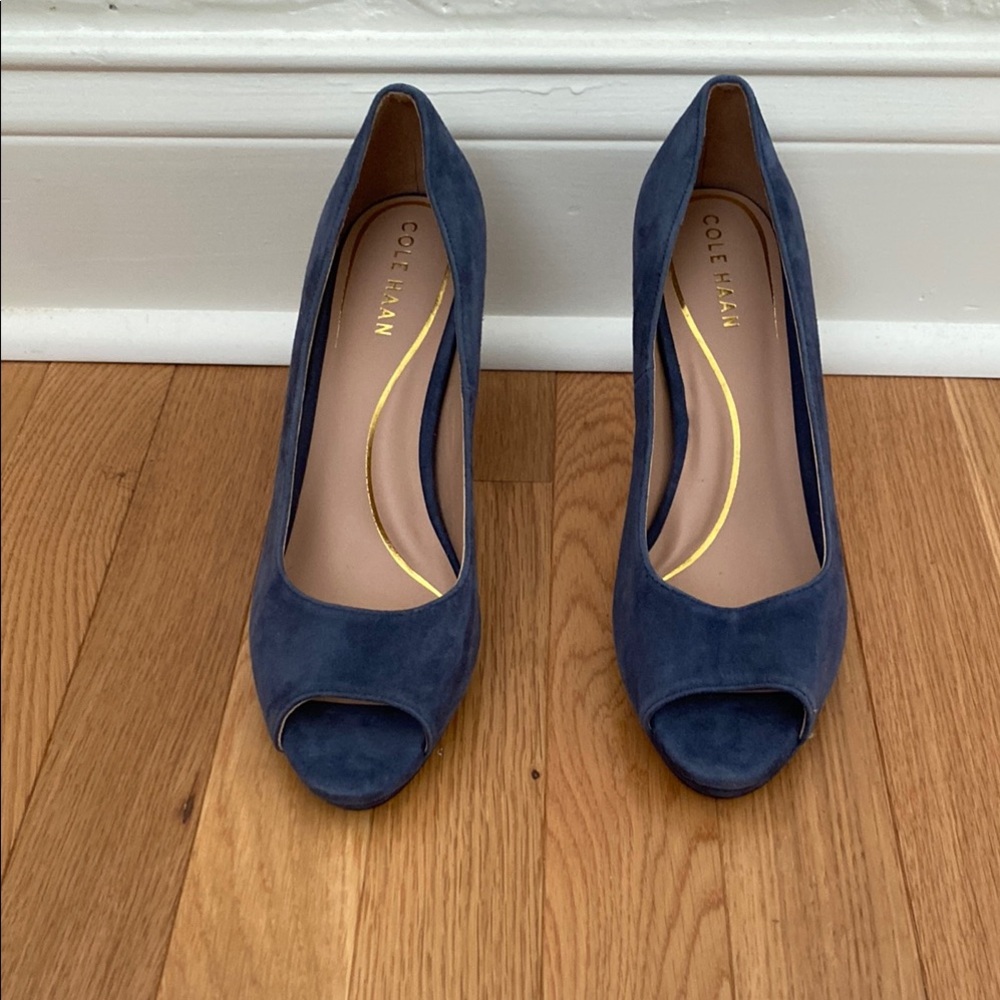 Cole Haan Women's Blue Suede Peep Toe Heels - 8 1/2B